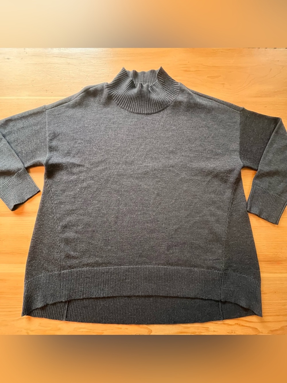 Eileen Fisher Woman 2X Charcoal Gray Mock Neck Sweater, 100% Extra Fine Merino